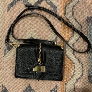 Rebecca Minkoff Crossbody—black leather, gold